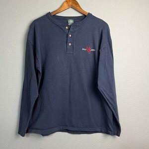 Vintage US Polo Assn Y2K Long Sleeve Henley Shirt Mens L Blue Embroidered Cotton